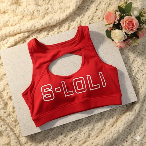 S-LOLI Girls Sports Bra – Breathable Red Yoga & Gym Bra (Non-Padded, M & L Sizes)