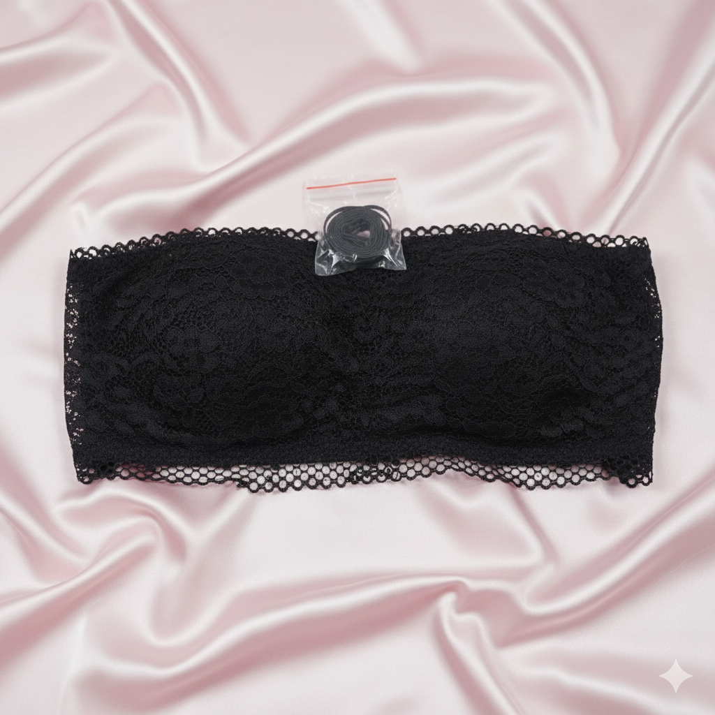 Luxury Lace Strapless Bandeau Bra – Seamless Wireless Tube Top (With Detachable Straps)