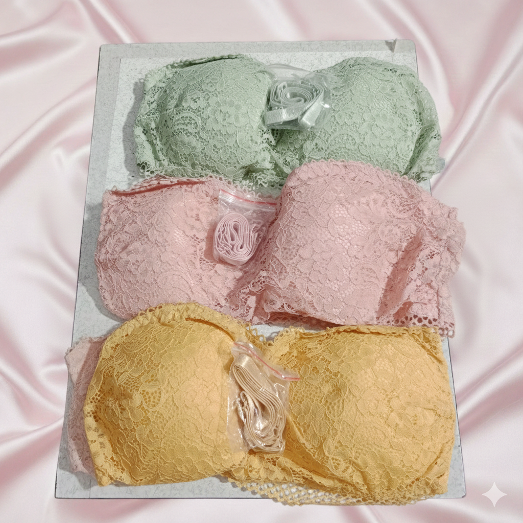 Luxury Lace Strapless Bandeau Bra – Seamless Wireless Tube Top (With Detachable Straps)