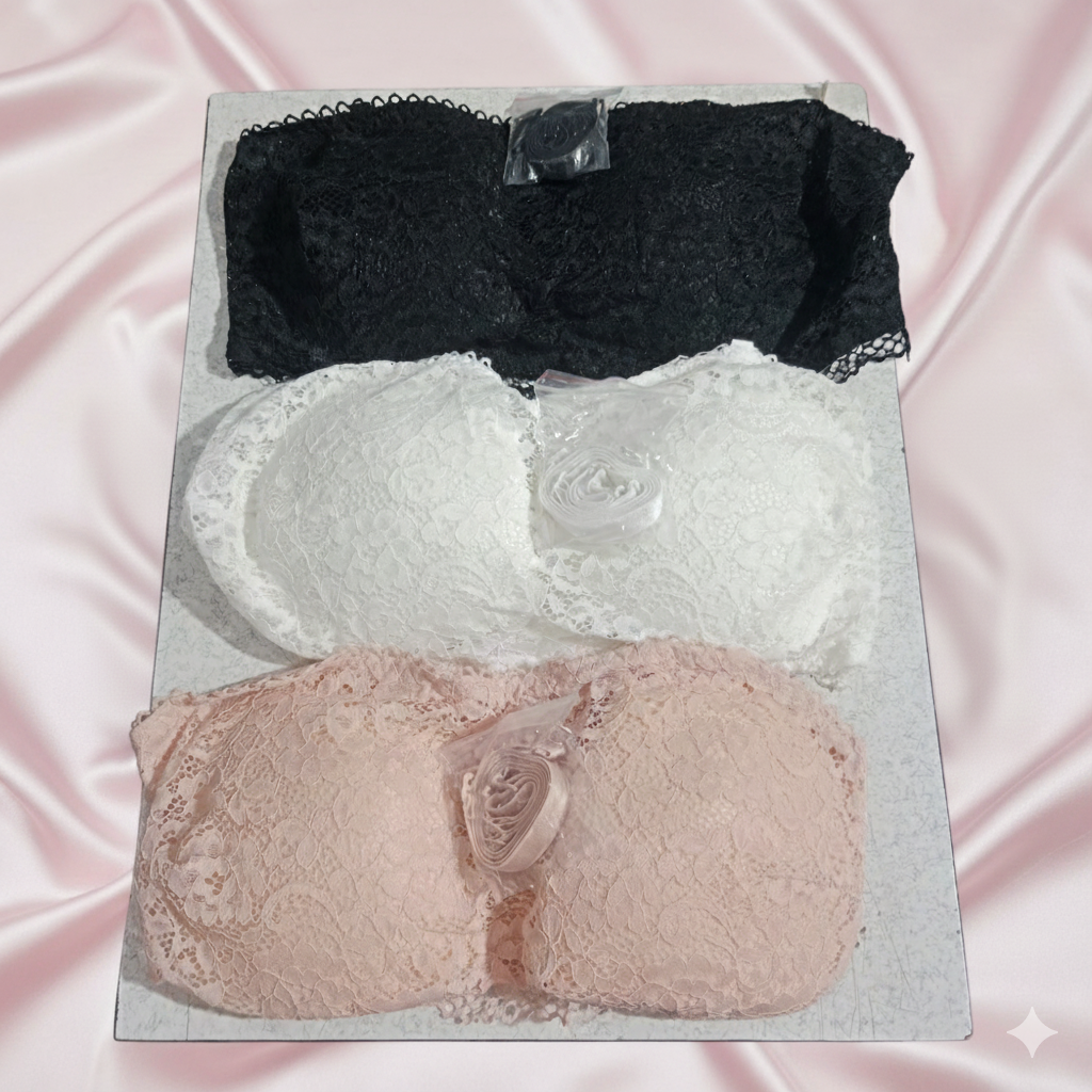 Luxury Lace Strapless Bandeau Bra – Seamless Wireless Tube Top (With Detachable Straps)