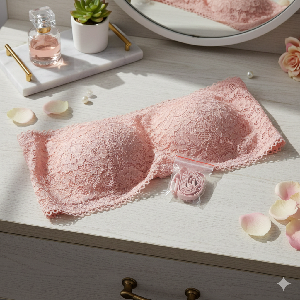 Luxury Lace Strapless Bandeau Bra – Seamless Wireless Tube Top (With Detachable Straps)