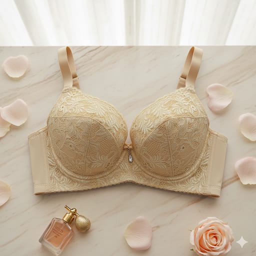 Flourish Lace Essentials Wired Push-Up Bra – Plunge Neckline Lace Bra with Adjustable Straps | Elegant Evening Wear Bra